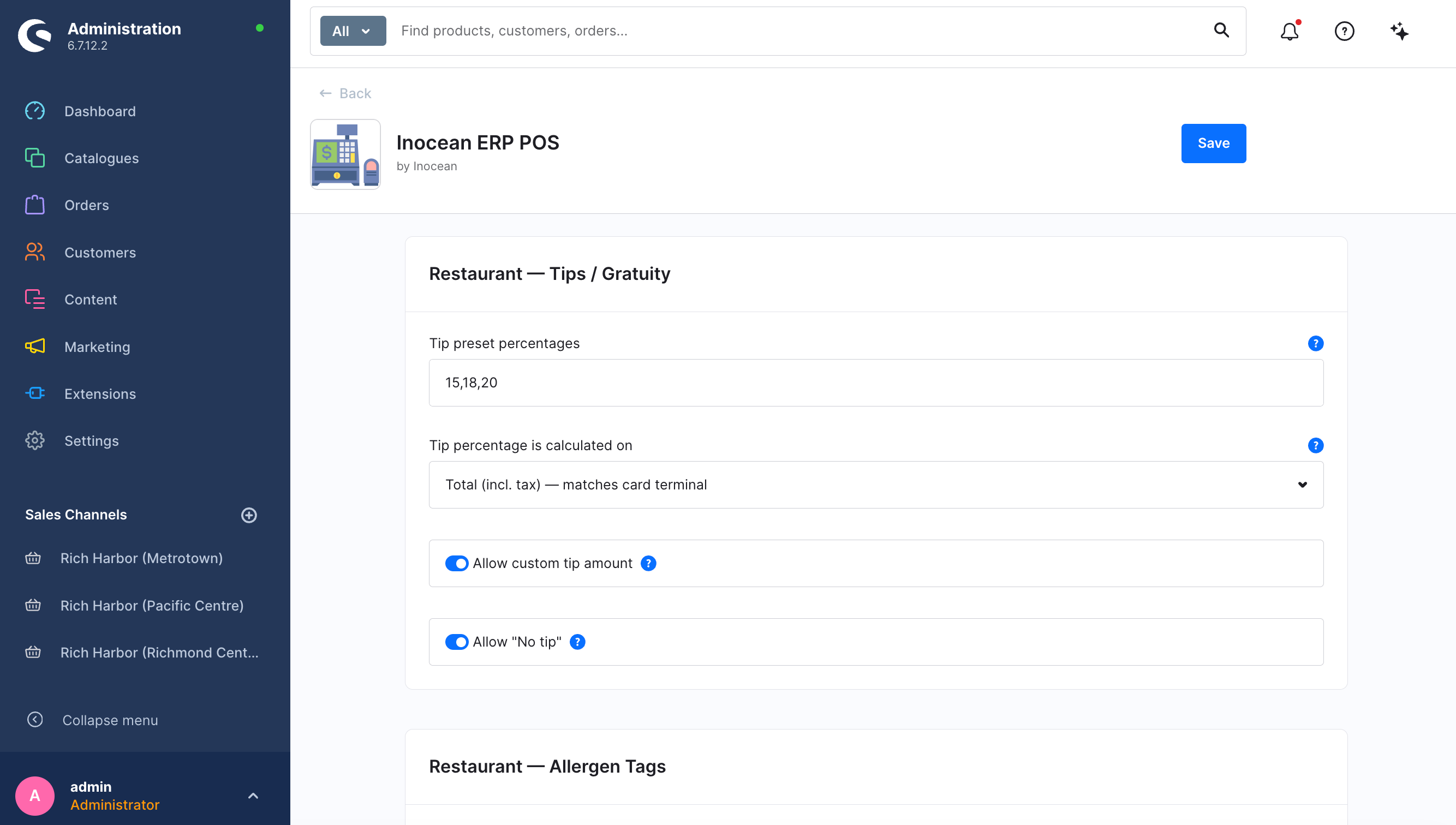 Inocean ERP POS Plugin Settings